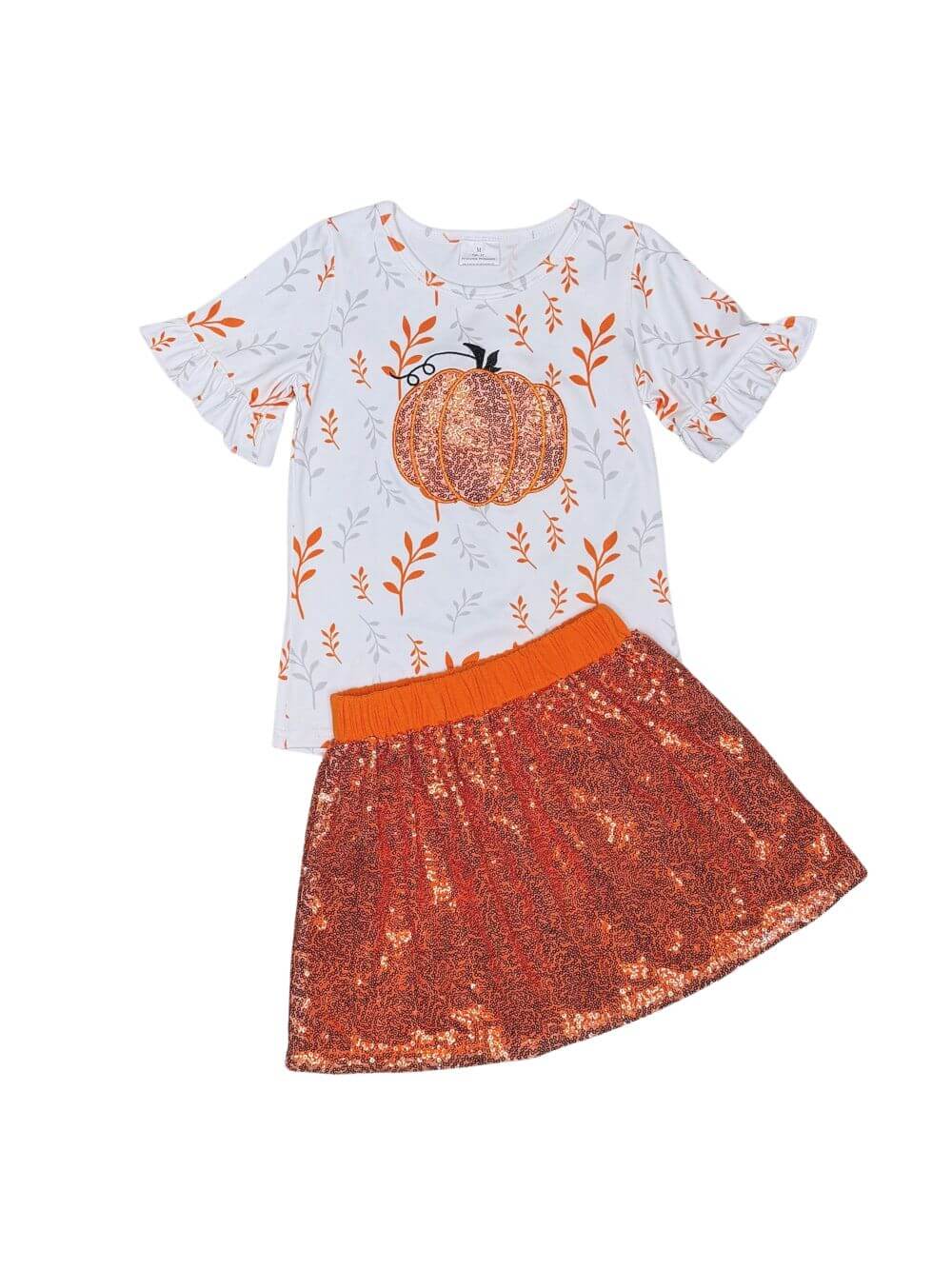 Pumpkin Sparkle Girls Sequin Skirt Outfit