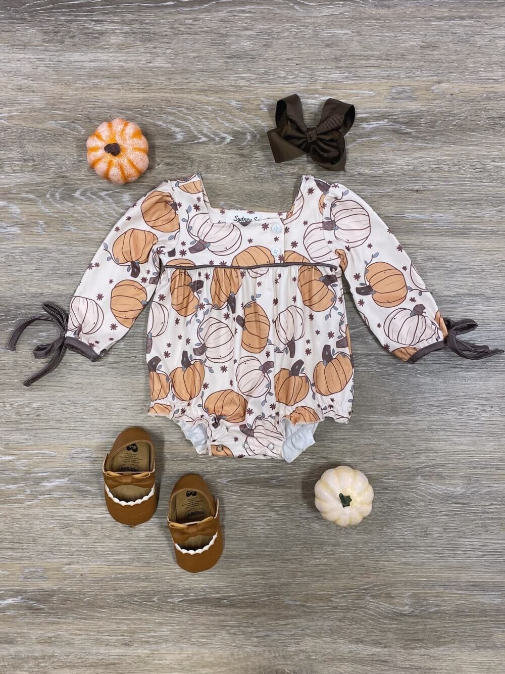 Pumpkin Spice Girls Square Neck Baby Romper - Sydney So Sweet