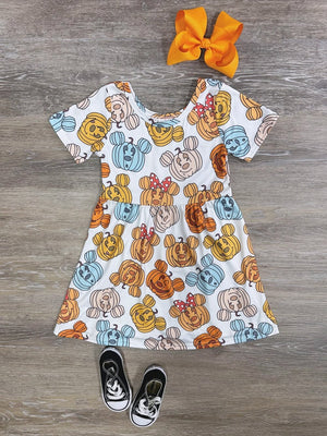 Pumpkin Mouse Girls Short Sleeve Fall Dress - Sydney So Sweet