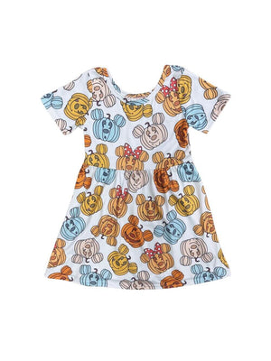 Pumpkin Mouse Girls Short Sleeve Fall Dress - Sydney So Sweet