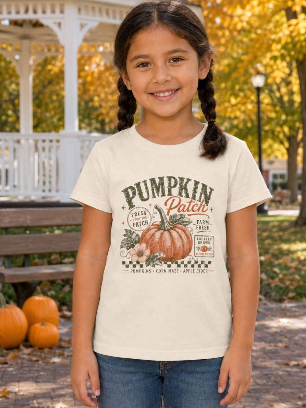 Pumpkin Patch Tee Vintage Fall Harvest Kids Graphic T-Shirt