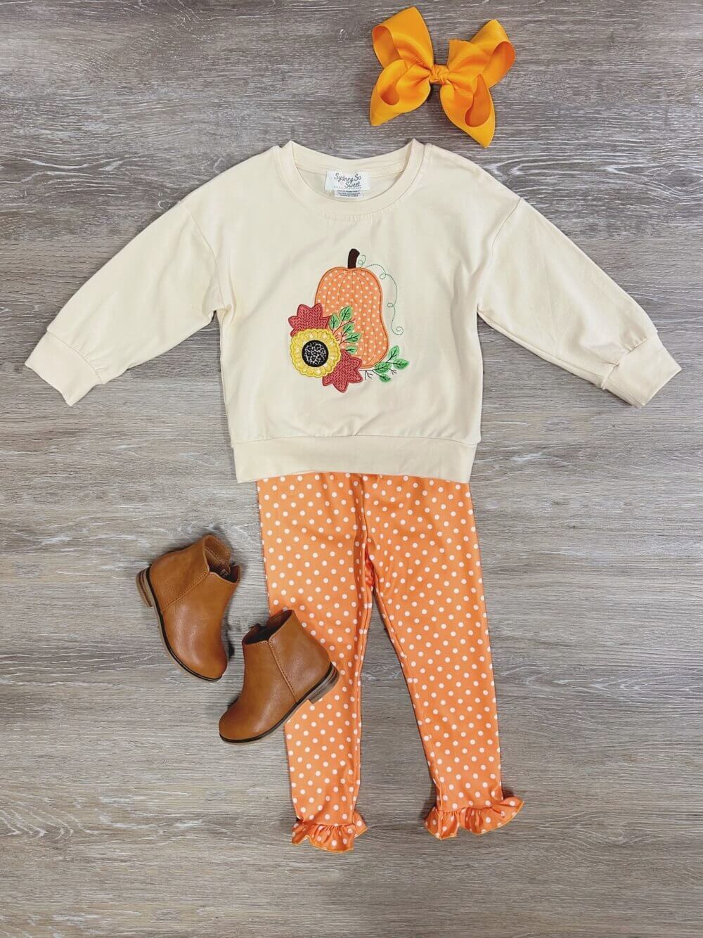 Pumpkin Patch Polka Dots Girls Leggings Outfit - Sydney So Sweet