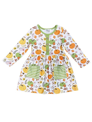 Pumpkin Season Green Striped Pocket Girls Dress - Sydney So Sweet