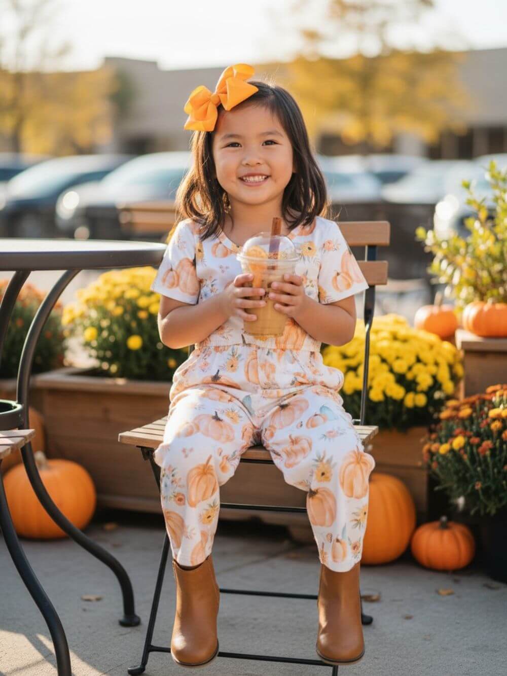 Pumpkin Spice Dreams Girls Fall Jumpsuit