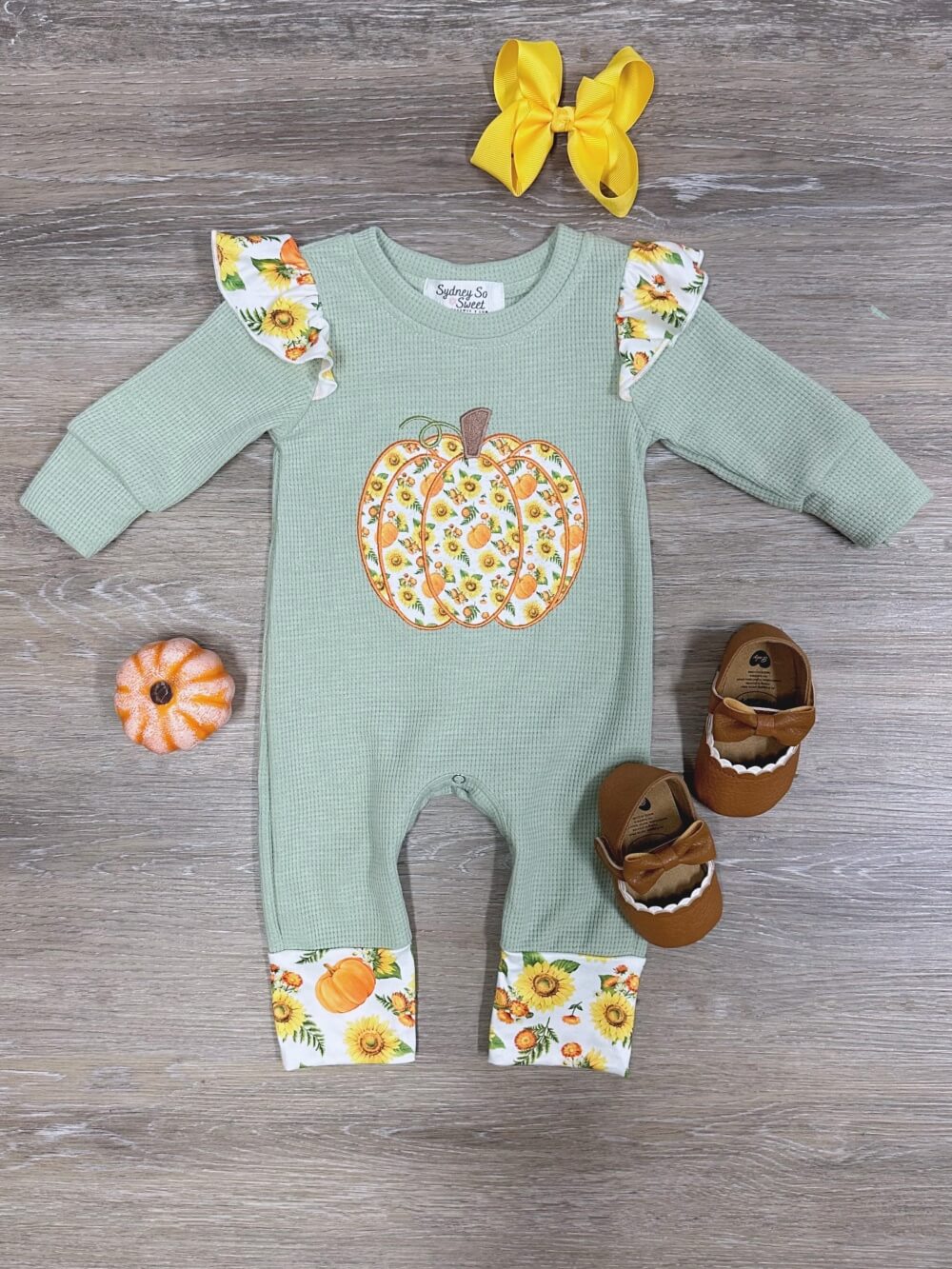 Pumpkin &amp; Sunflower Patch Girls Baby Romper - Sydney So Sweet