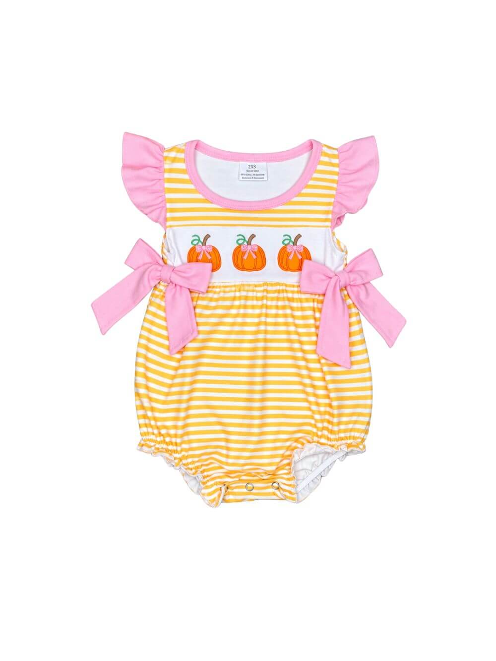 Pumpkins & Bows Yellow Stripe Baby Bubble Romper