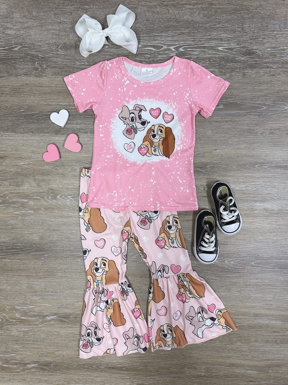 Puppy Love Girls Short Sleeve Pink Top &amp; Bell Bottoms Outfit - Sydney So Sweet