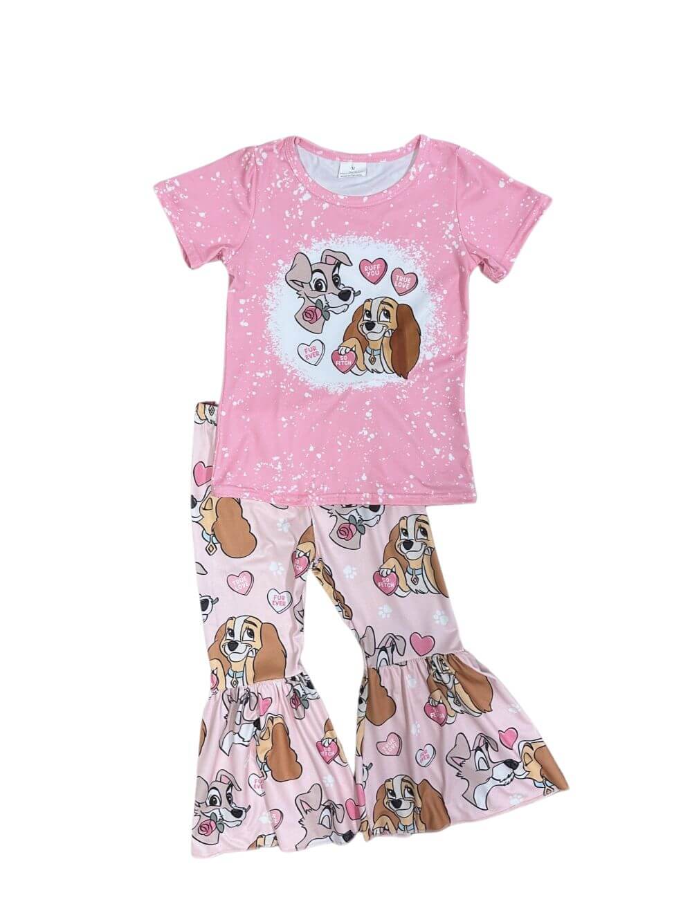 Puppy Love Girls Short Sleeve Pink Top & Bell Bottoms Outfit - Sydney So Sweet