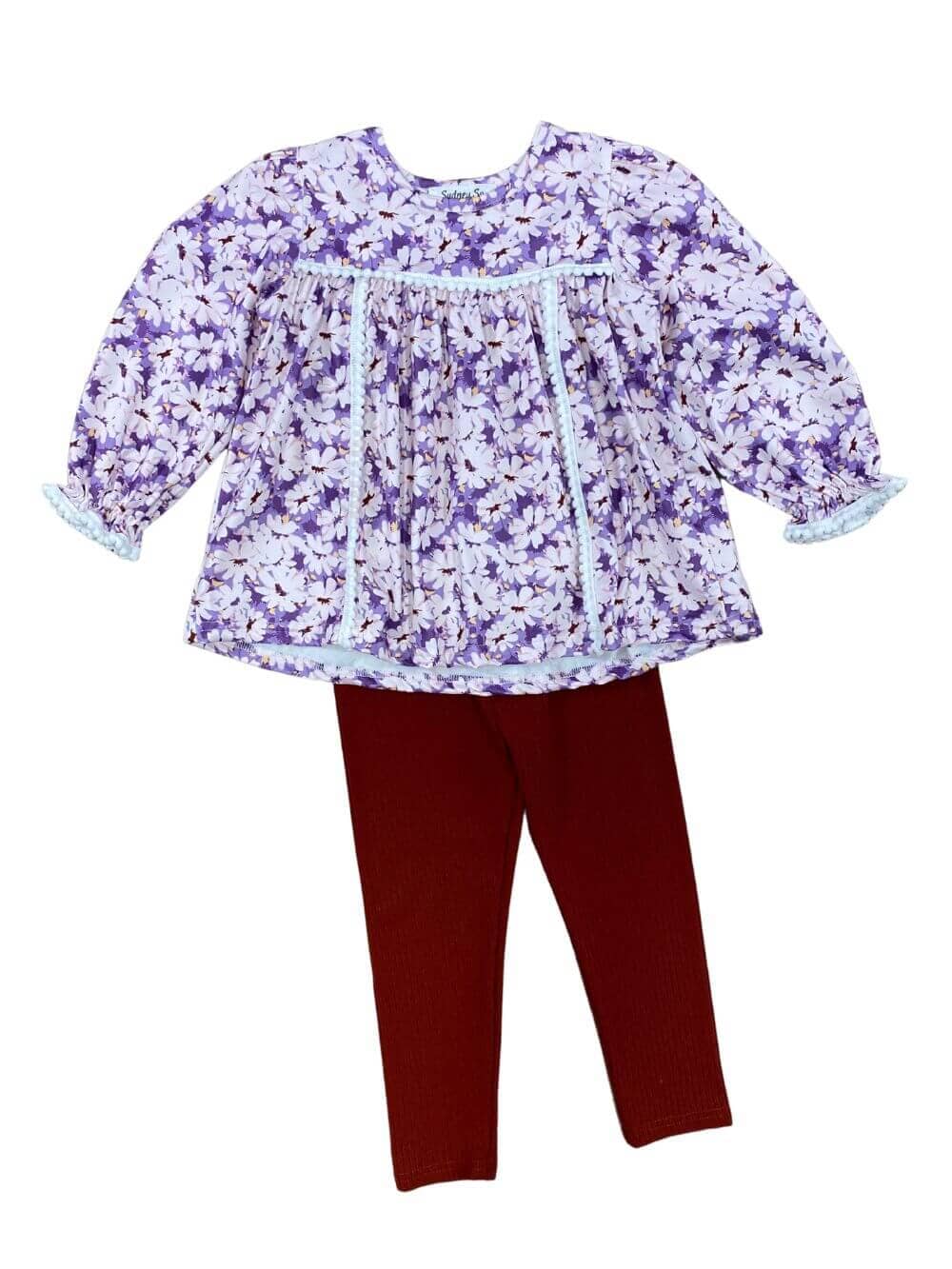 Purple Floral Peplum Top & Leggings Girls Outfit - Sydney So Sweet