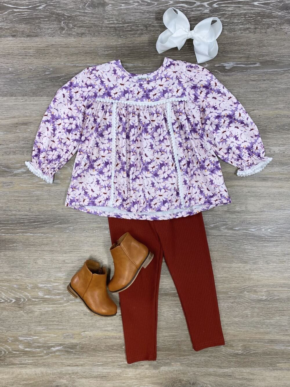 Purple Floral Peplum Top & Leggings Girls Outfit - Sydney So Sweet