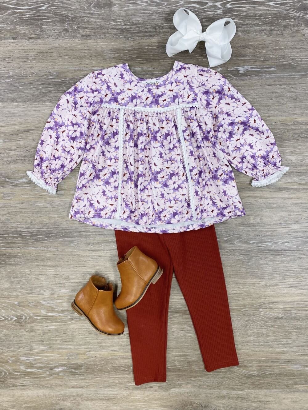 Purple Floral Peplum Top &amp; Leggings Girls Outfit - Sydney So Sweet