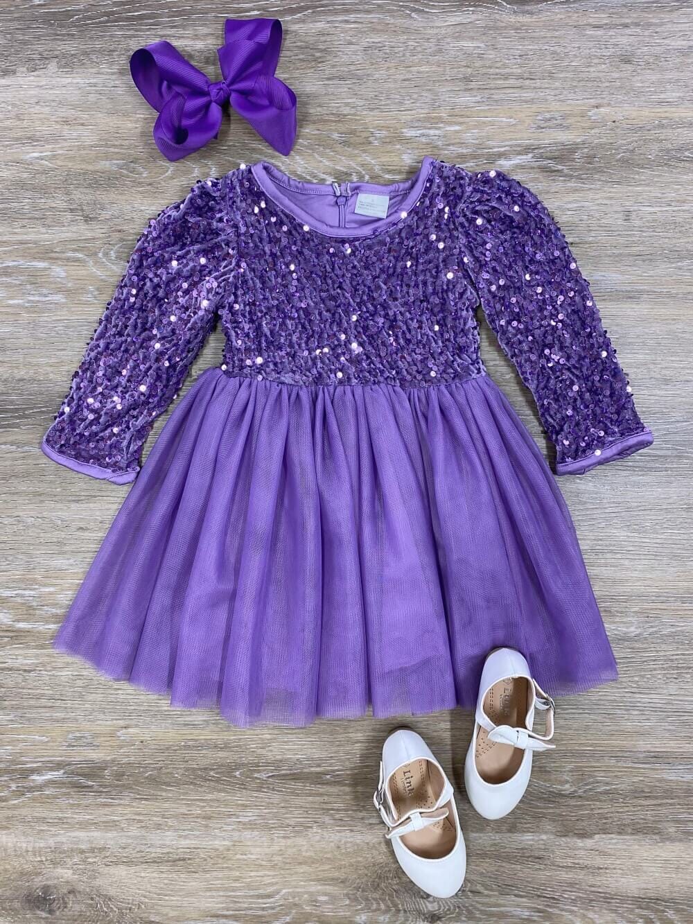 Purple Sequin Velvet &amp; Chiffon Girls Special Occasion Tutu Dress - Sydney So Sweet