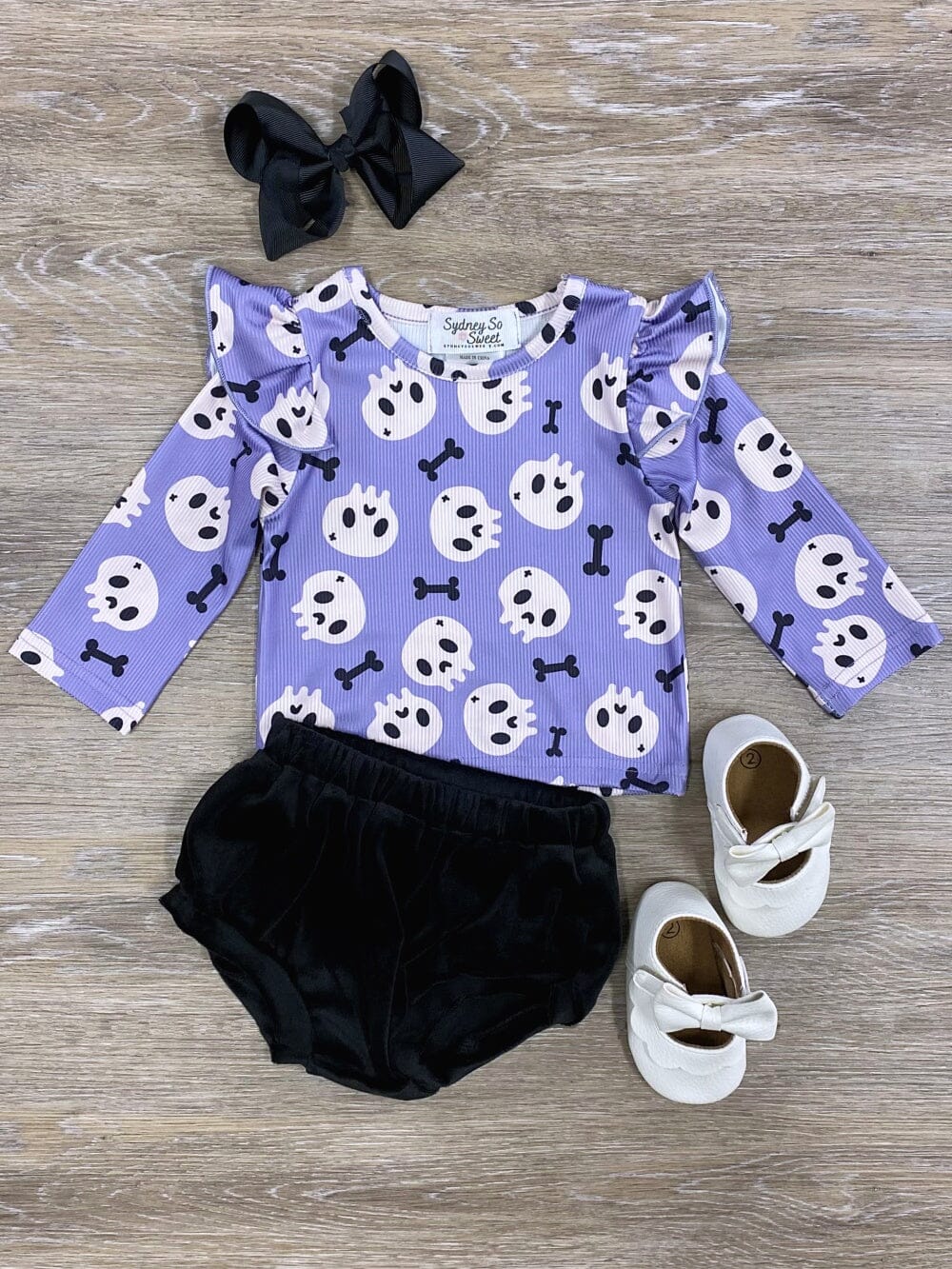 Purple Skull &amp; Bones 2 Piece Girls Halloween Outfit - Sydney So Sweet