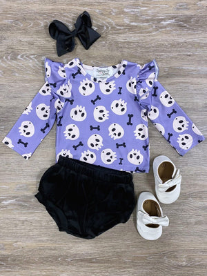 Purple Skull & Bones 2 Piece Girls Halloween Outfit - Sydney So Sweet