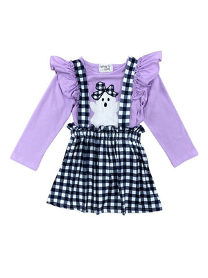 Purple & Black Gingham Plaid Ghost Girls Suspender Skirt Outfit - Sydney So Sweet