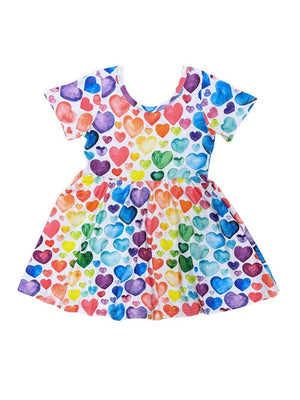 Rainbow Hearts Girls Short Sleeve Summer Dress - Sydney So Sweet