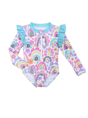 Rainbow Retro Toddler & Girls Long Sleeve Swimsuit - Sydney So Sweet