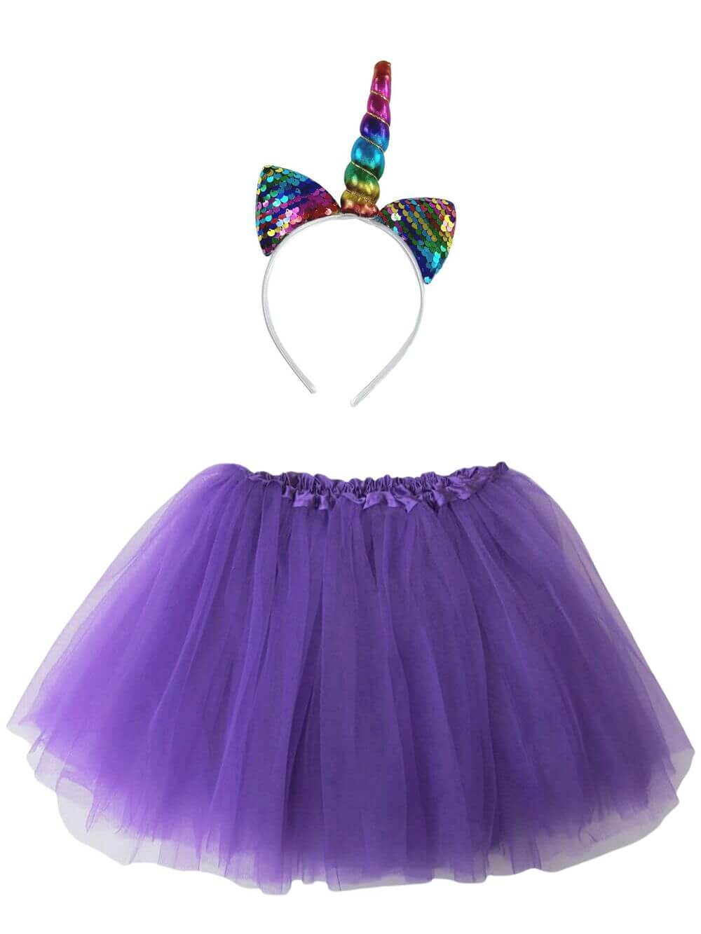 Girls Rainbow Unicorn Costume - Complete Kids Costume Set with Tutu & Sequin Unicorn Headband Horn - Sydney So Sweet