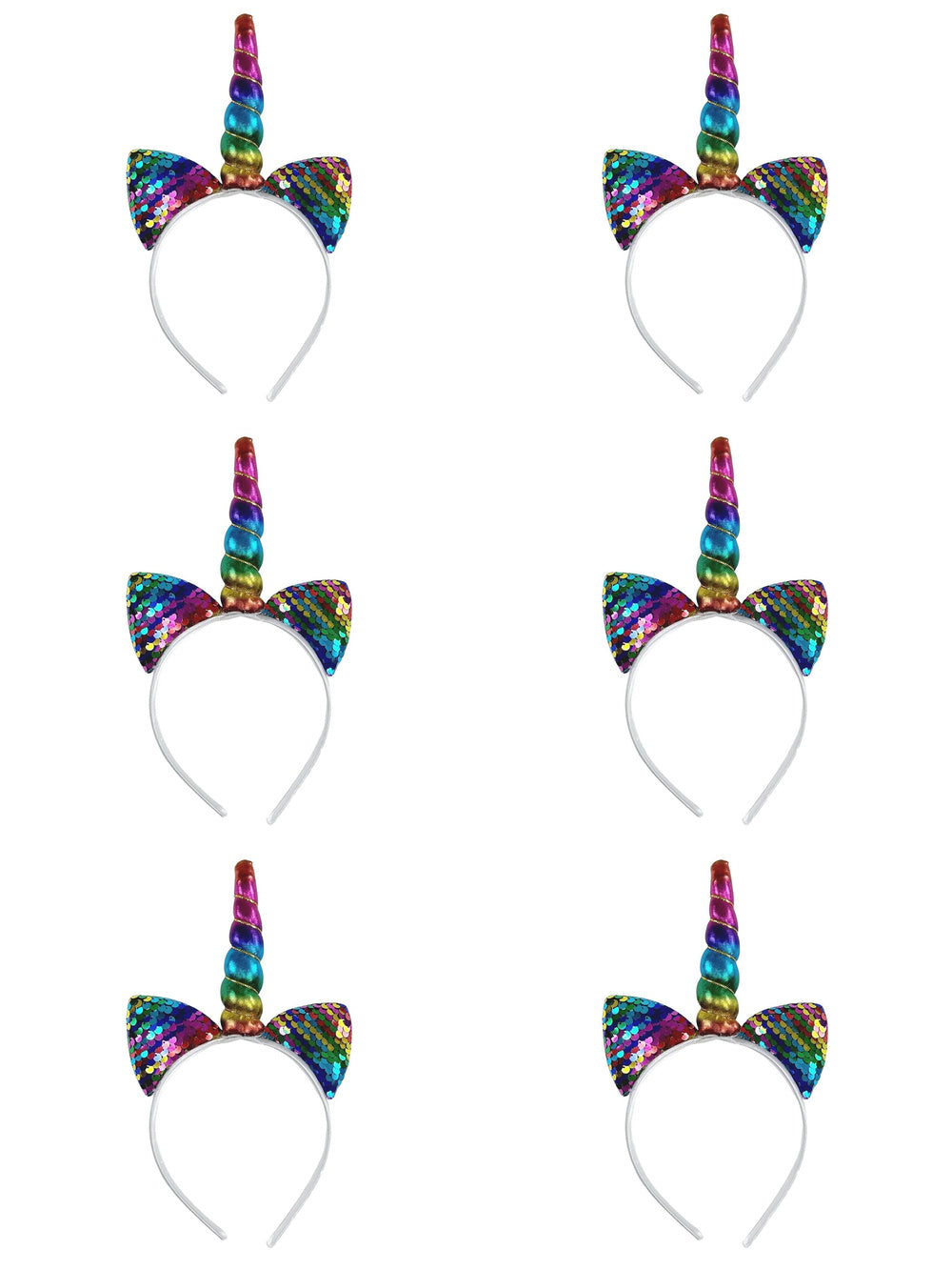 Rainbow Unicorn Girls Headband Ears, Kid or Adult Size Costume Accessories Individual or Wholesale Bulk Multipack