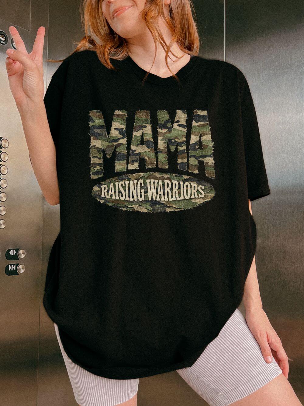 Mama Raising Warriors T-Shirt Camo Mom Graphic Tee