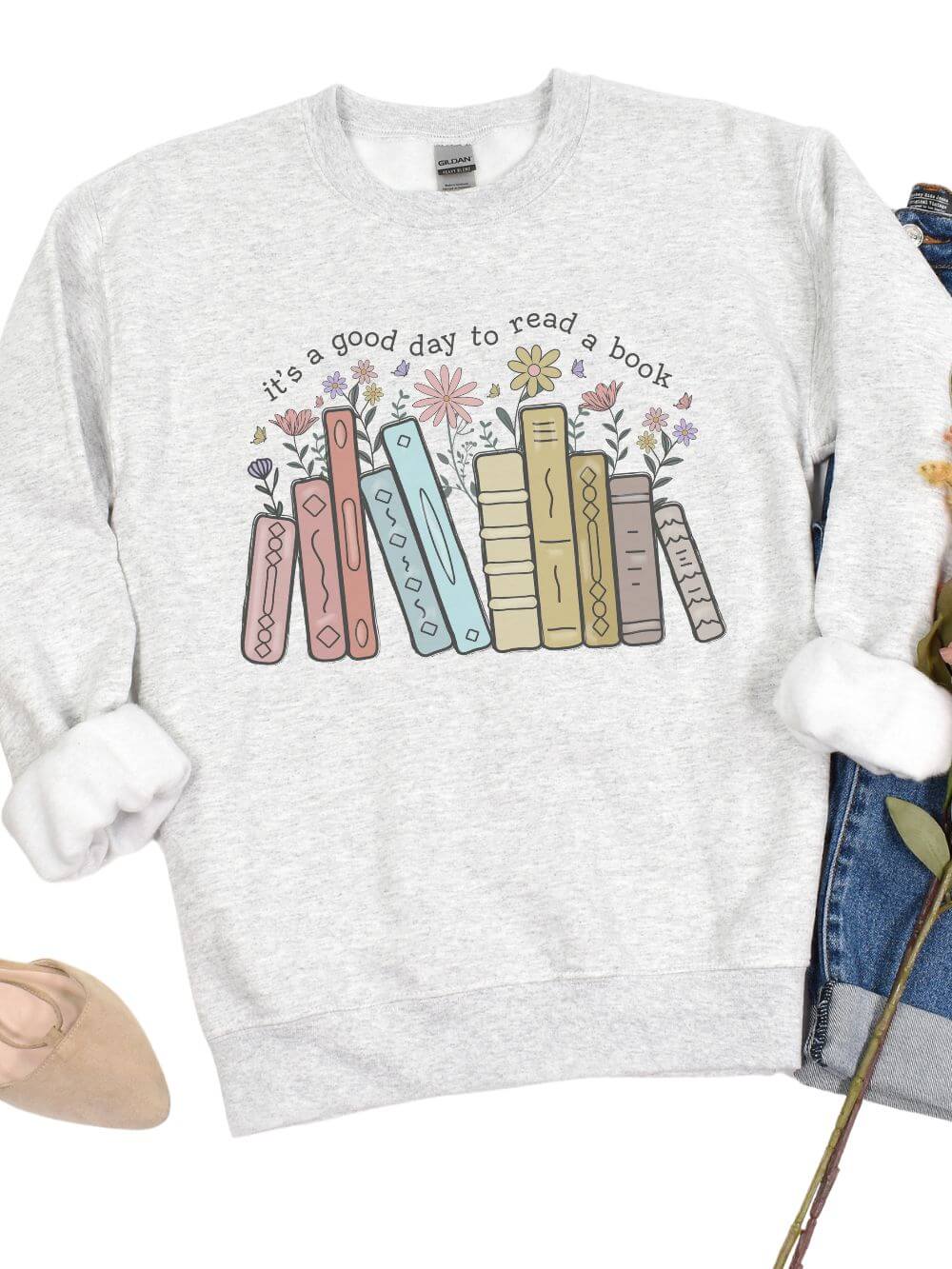 It&#39;s a Good Day to Read a Book Women&#39;s Long Sleeve Graphic Sweatshirt - Sydney So Sweet