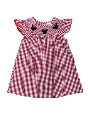 Red Gingham Plaid Embroidered Bow Mouse Dress - Sydney So Sweet