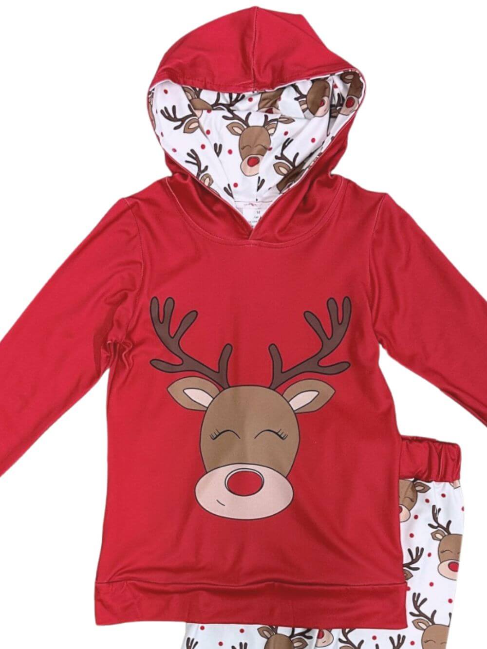 Red Nose Reindeer Christmas Hoodie Outfit for Boys or Girls - Sydney So Sweet