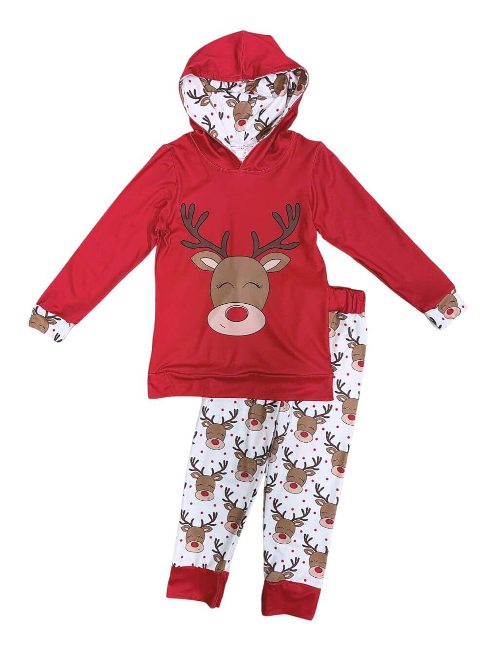Red Nose Reindeer Christmas Hoodie Outfit for Boys or Girls - Sydney So Sweet