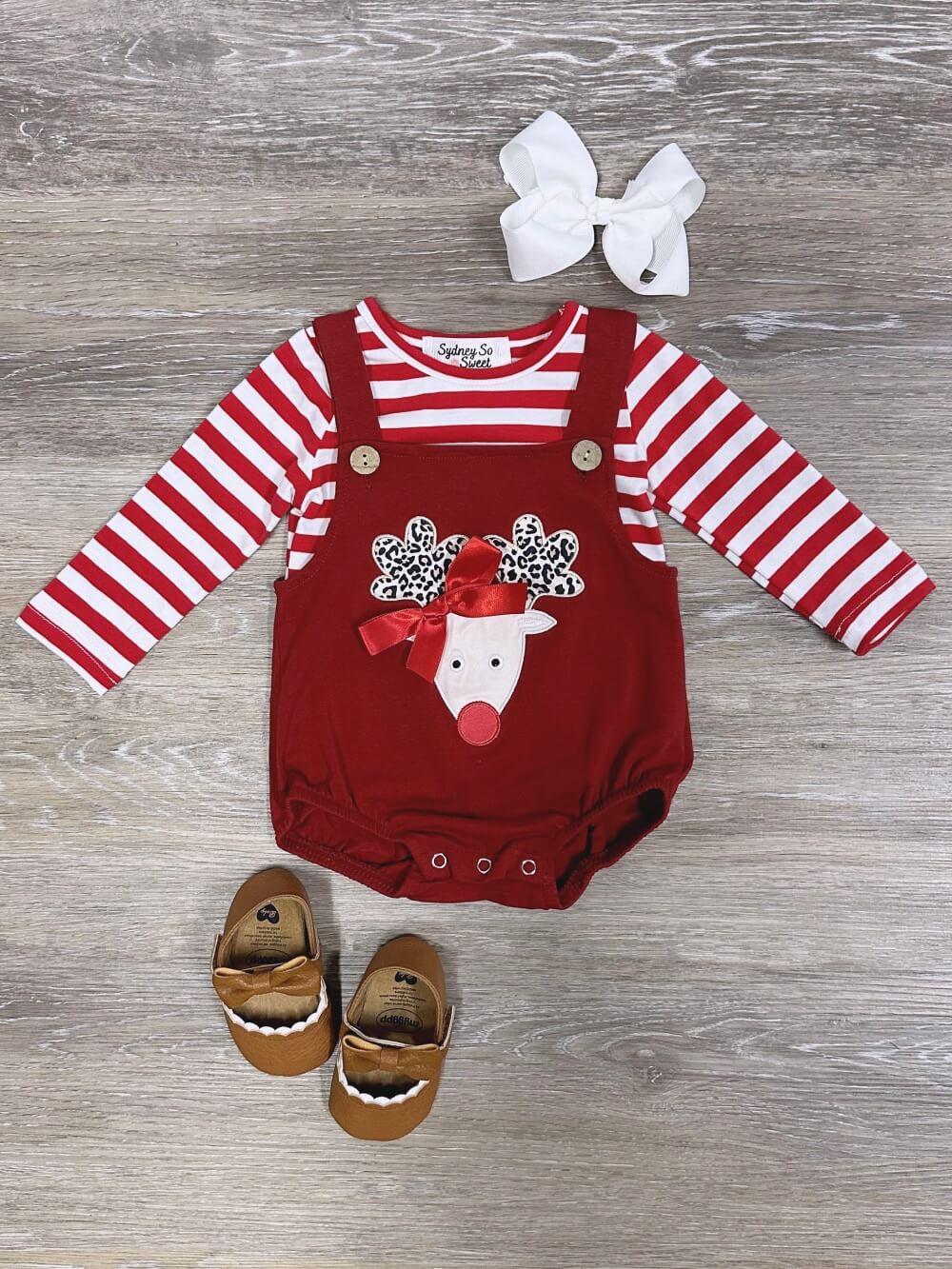 Red Nosed Reindeer Baby Bubble &amp; Red Striped Top Set - Sydney So Sweet