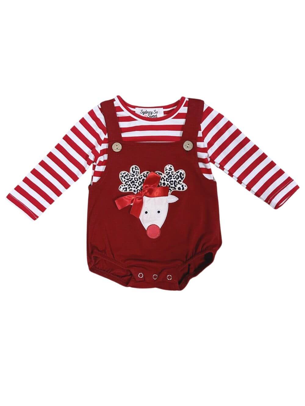 Red Nosed Reindeer Baby Bubble & Red Striped Top Set - Sydney So Sweet