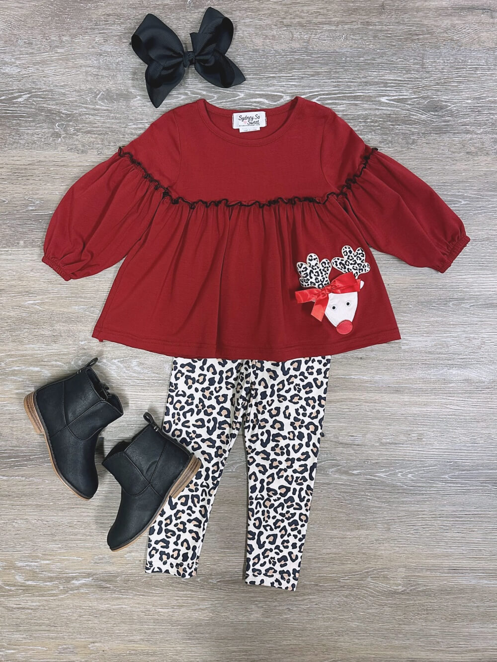 Red Nosed Reindeer Tunic &amp; Animal Prints Leggings Outfit - Sydney So Sweet