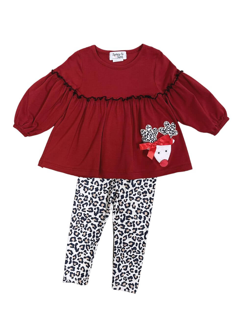 Red Nosed Reindeer Tunic & Animal Prints Leggings Outfit - Sydney So Sweet