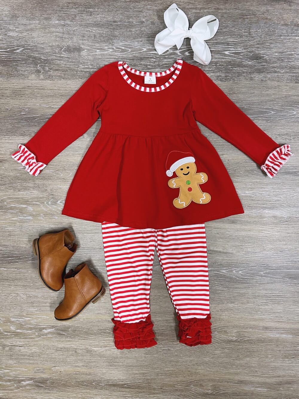 Red Stripe Gingerbread Tunic Girls Christmas Outfit - Sydney So Sweet