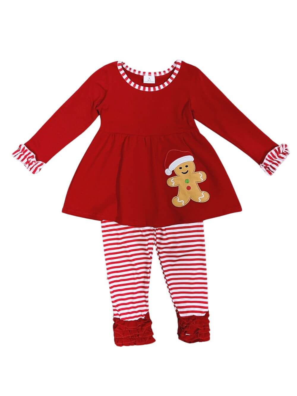 Red Stripe Gingerbread Tunic Girls Christmas Outfit - Sydney So Sweet