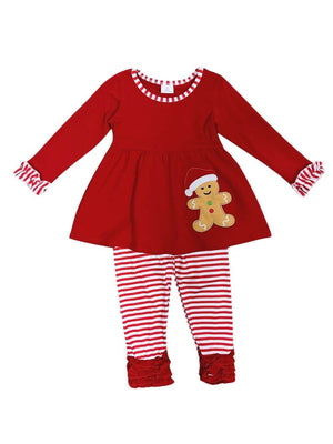 Red Stripe Gingerbread Tunic Girls Christmas Outfit - Sydney So Sweet