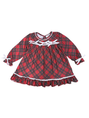 Red Tartan Plaid Bow Girls Night Gown Holiday Pajamas - Sydney So Sweet