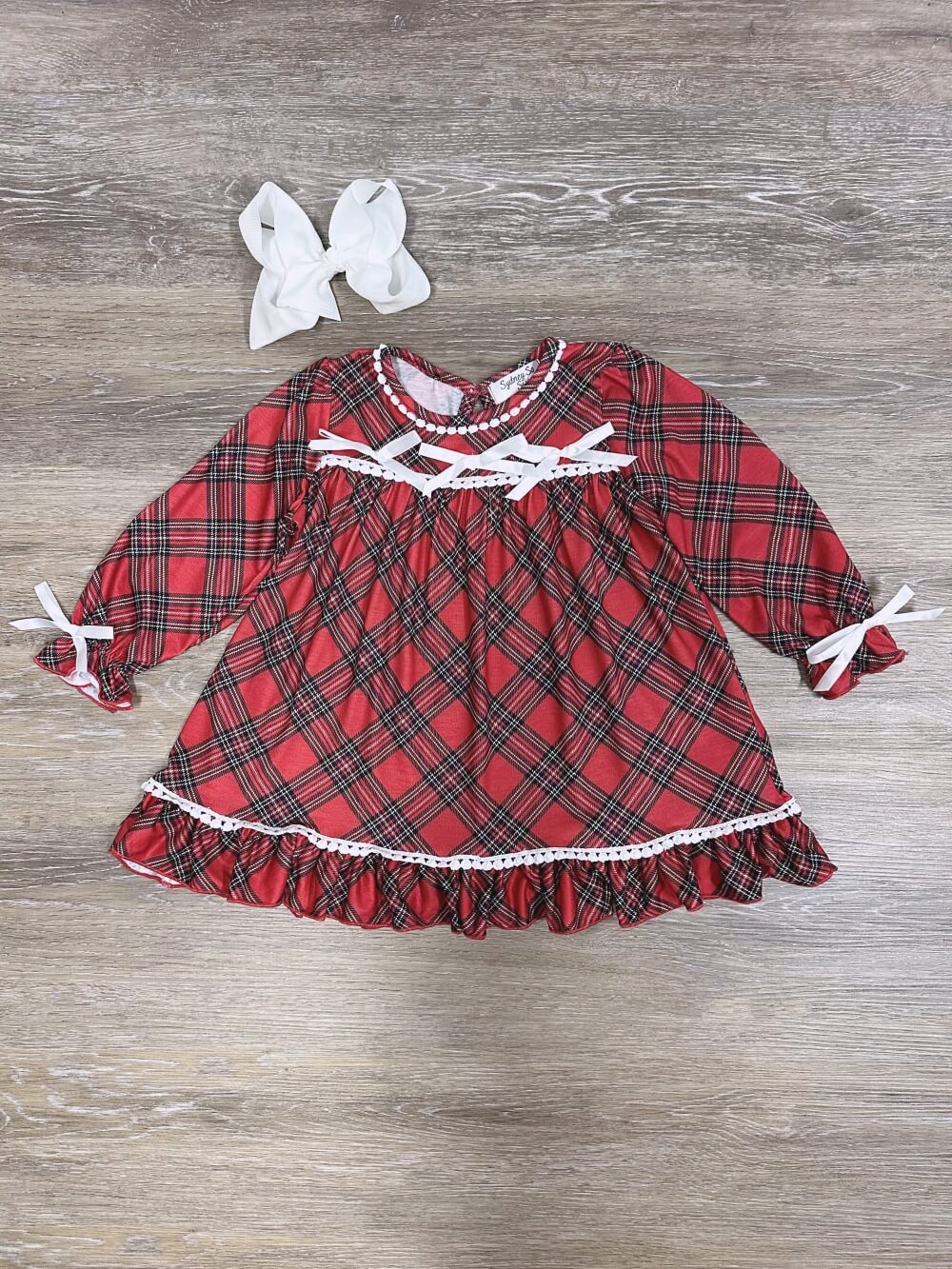 Red Tartan Plaid Bow Girls Night Gown Holiday Pajamas - Sydney So Sweet