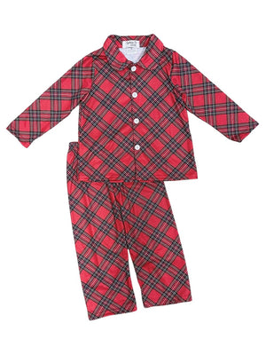 Red Tartan Plaid Red Boys 2 Piece Holiday Pajamas - Sydney So Sweet