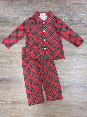 Red Tartan Plaid Red Boys 2 Piece Holiday Pajamas - Sydney So Sweet