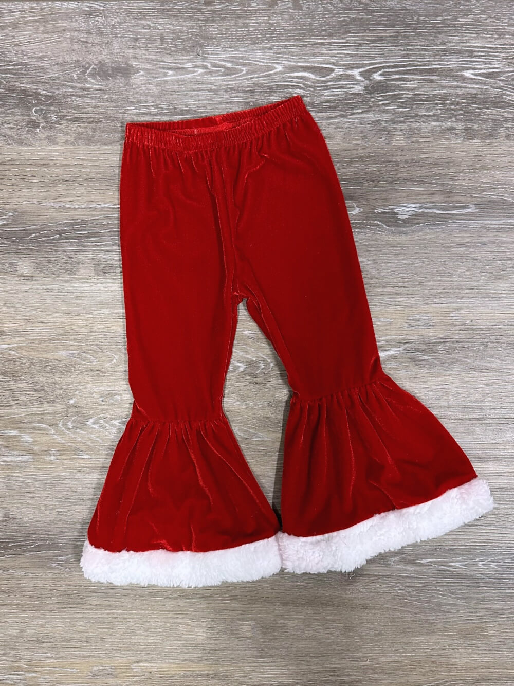 Red Velvet and Fleece Girls Santa Claus Bell Bottom Pants - Sydney So Sweet