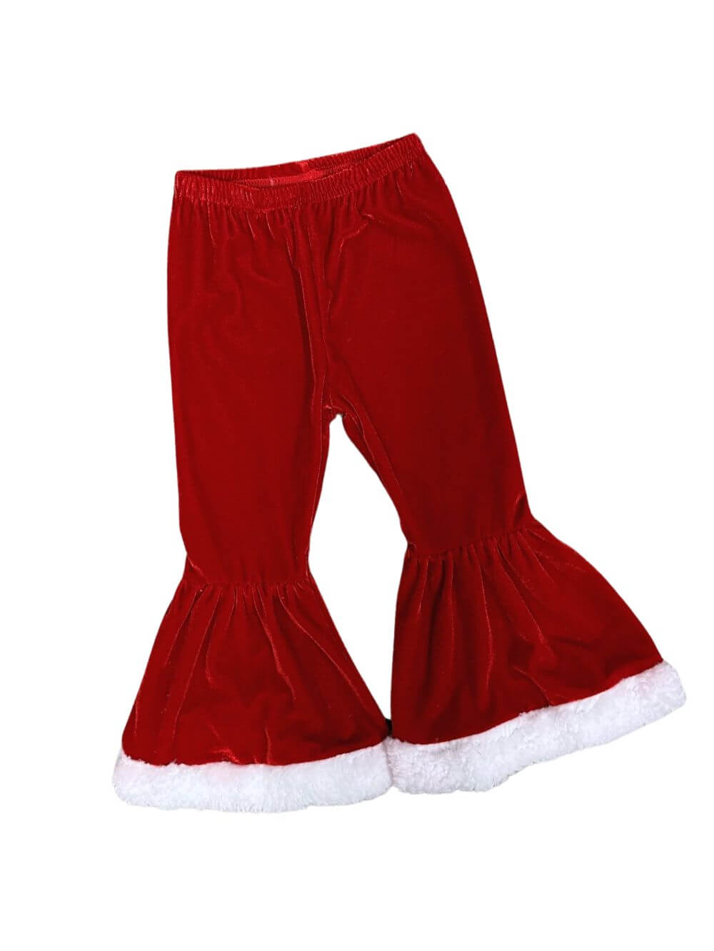 Red Velvet and Fleece Girls Santa Claus Bell Bottom Pants - Sydney So Sweet