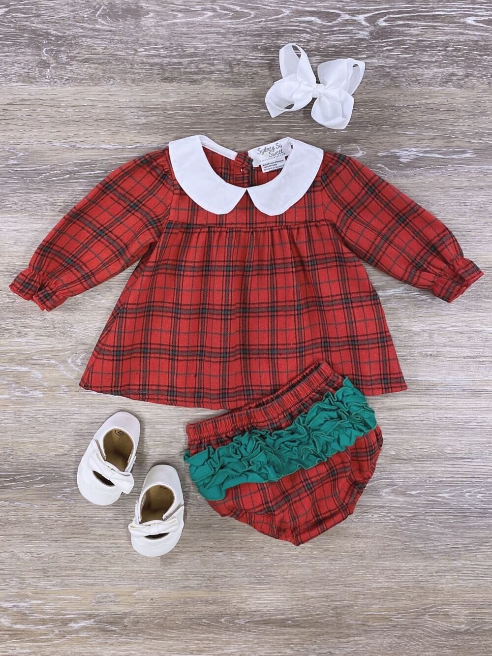 Red Plaid Flannel Collared Baby Set - Sydney So Sweet