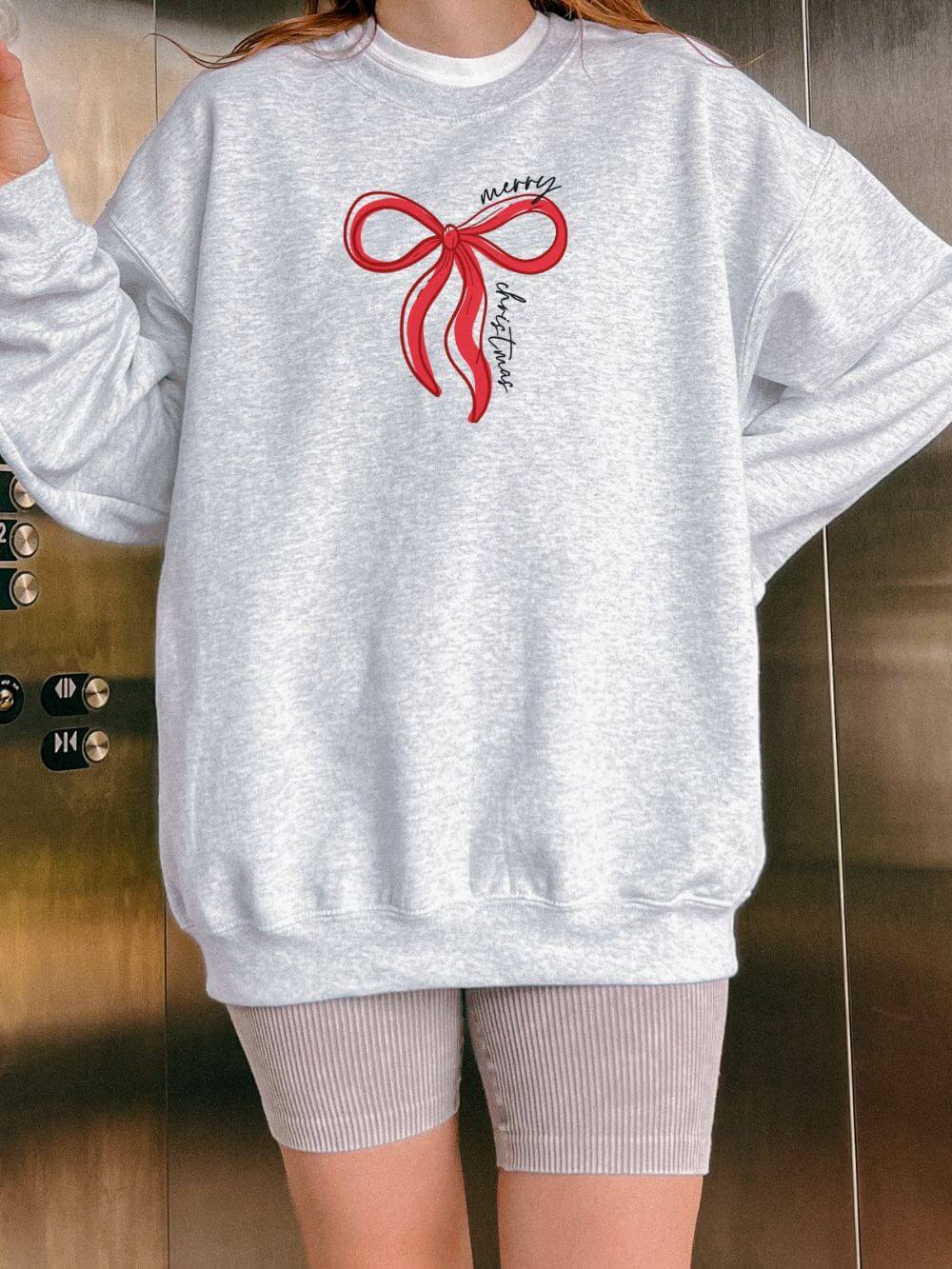 Red Bow Merry Christmas Heavy Blend Unisex Crewneck Cozy Holiday Sweatshirt - Sydney So Sweet