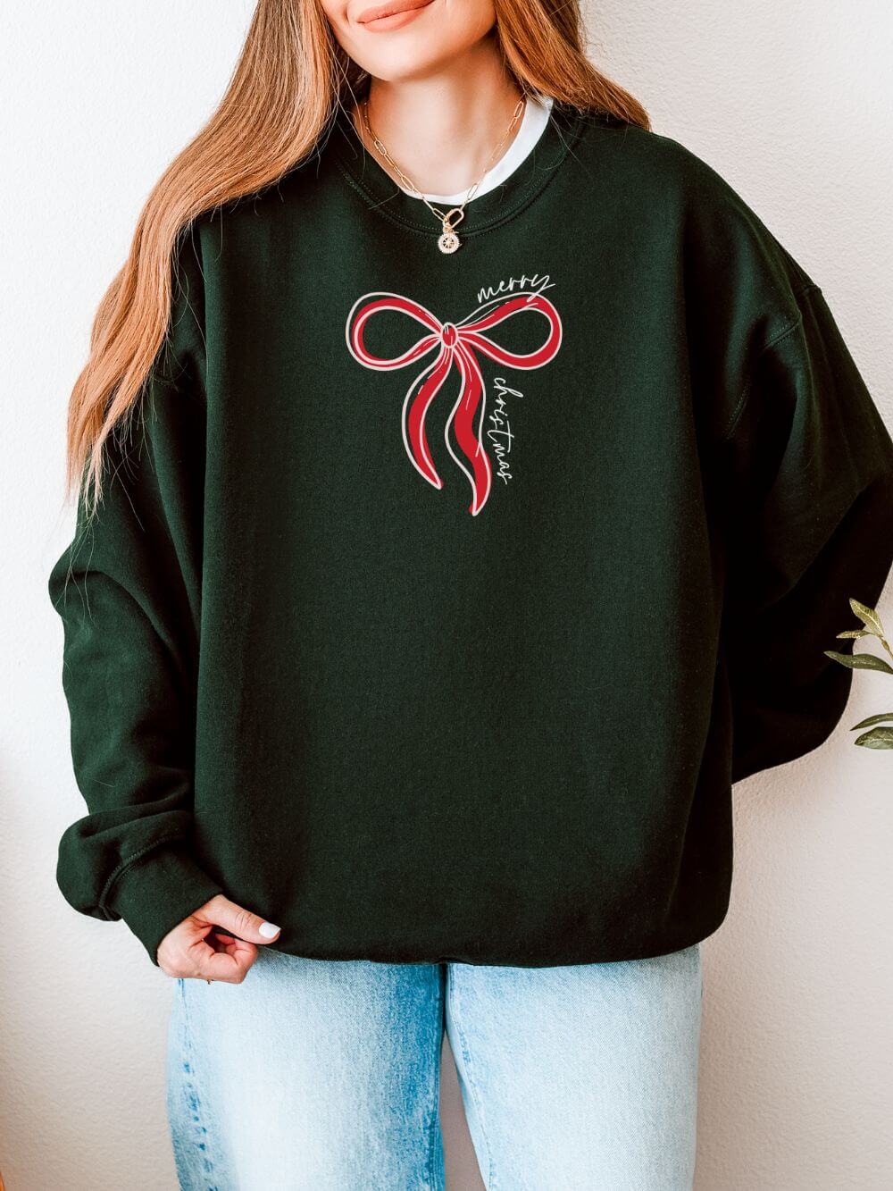 Red Bow Merry Christmas Heavy Blend Unisex Crewneck Cozy Holiday Sweatshirt - Sydney So Sweet
