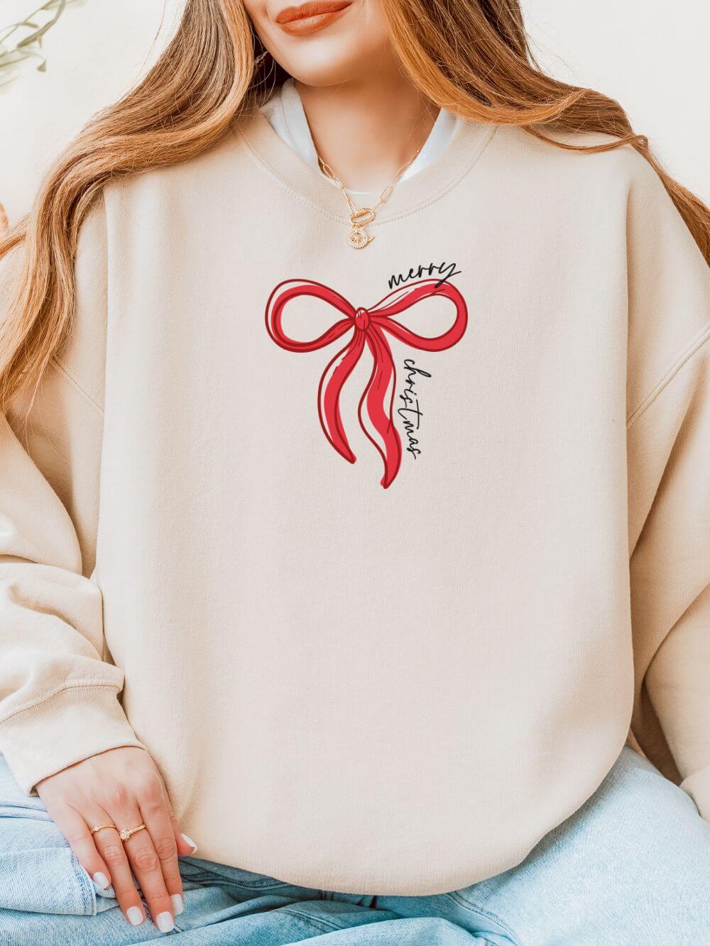 Red Bow Merry Christmas Heavy Blend Unisex Crewneck Cozy Holiday Sweatshirt - Sydney So Sweet