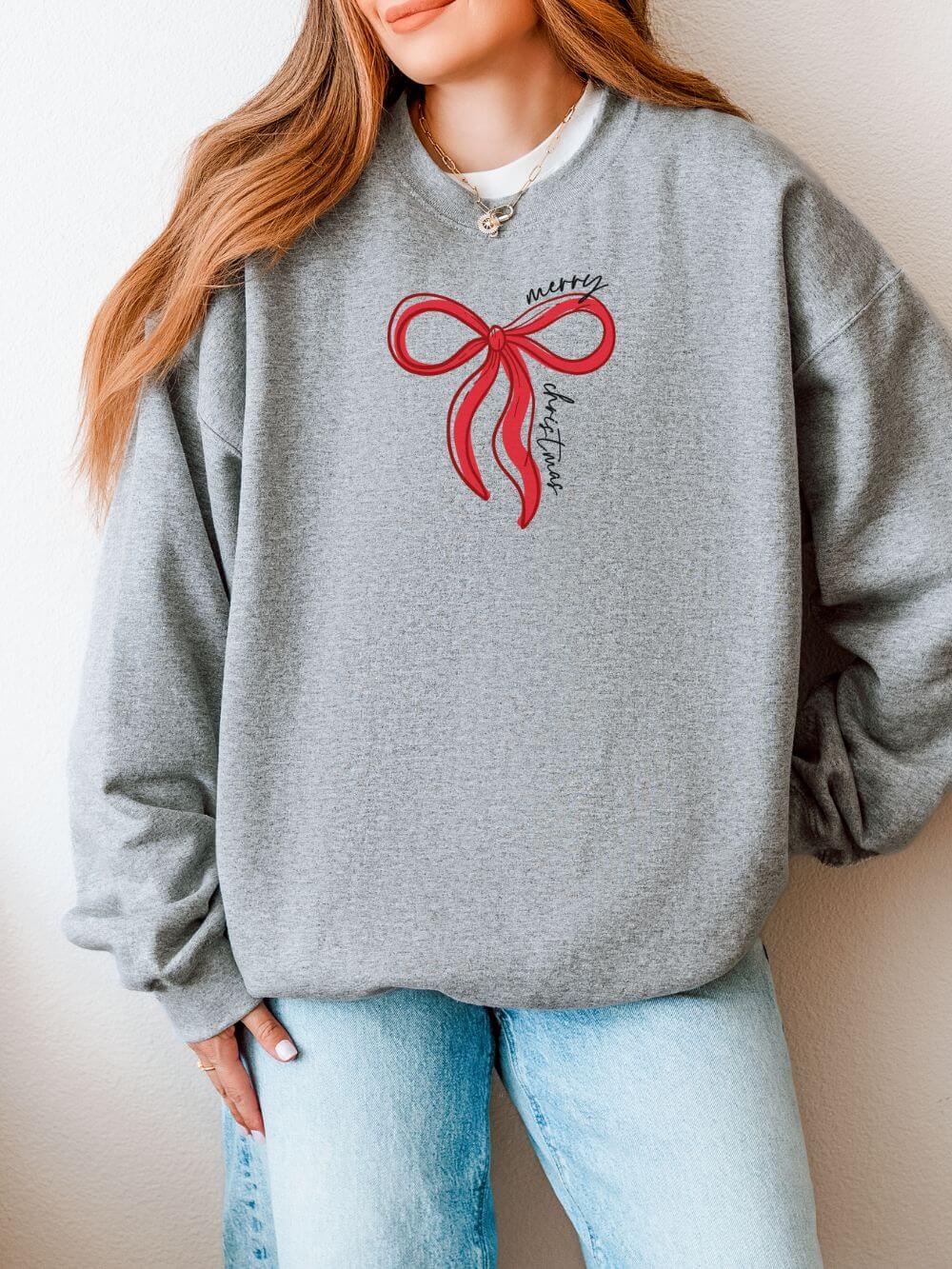 Red Bow Merry Christmas Heavy Blend Unisex Crewneck Cozy Holiday Sweatshirt - Sydney So Sweet