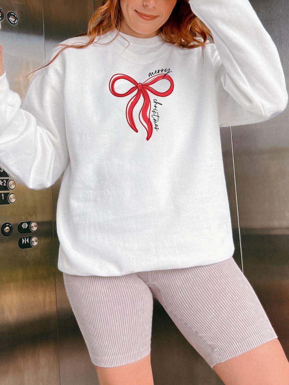 Red Bow Merry Christmas Heavy Blend Unisex Crewneck Cozy Holiday Sweatshirt - Sydney So Sweet