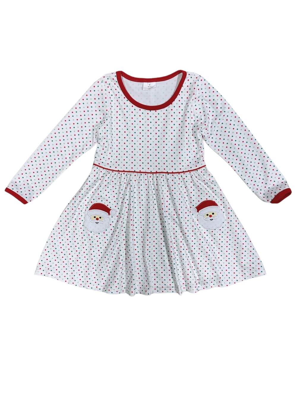 Red & Green Polka Dot Santa Claus Girls Christmas Dress - Sydney So Sweet