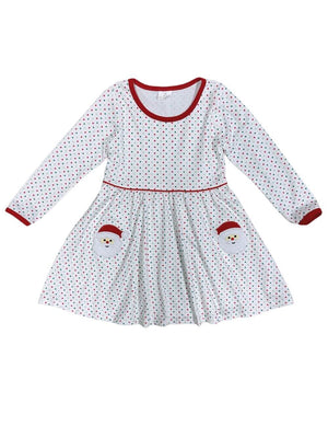 Red & Green Polka Dot Santa Claus Girls Christmas Dress