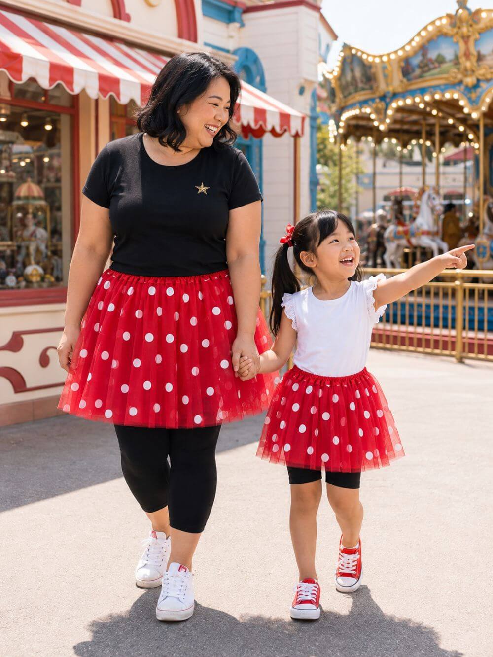 Red & White Polka Dot Tutu Skirt – 3 Layer Tulle Skirt for Kids & Adults – Costume, Dance, Dress-Up